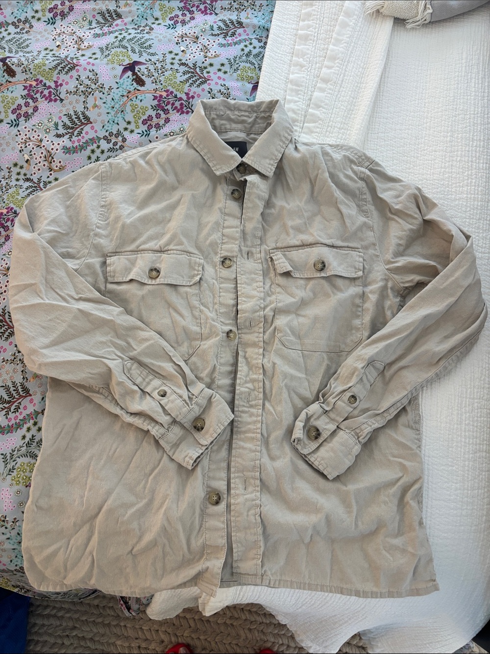 H&M Light Beige Linen/Cotton Button-Up Shirt. Size M
